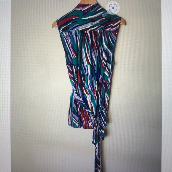 RODEBJER Wrap Bow Sleeveless Blouse JEWEL tones, IVORY & BLACK US L EUC - Picture 8 of 15